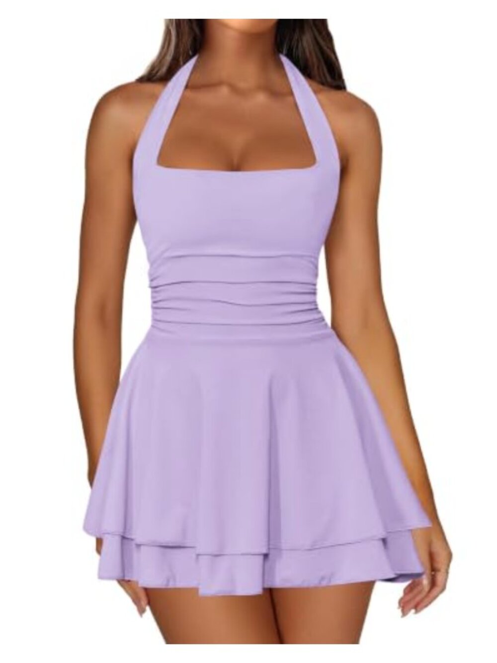 Sexy Halter Mini Dress Backless Ruffle Ruched Bodycon Party Club Cocktail
